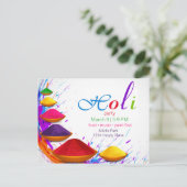Einladung zu einer farbenfrohen Happy Holi Powders Postkarte (Stehend Vorderseite)