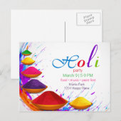 Einladung zu einer farbenfrohen Happy Holi Powders Postkarte (Vorne/Hinten)