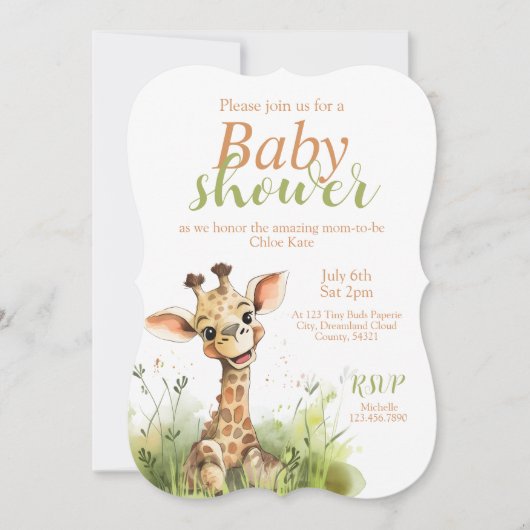 Einladung zu einer Giraffe-Themed Baby-Dusche (Vorderseite)