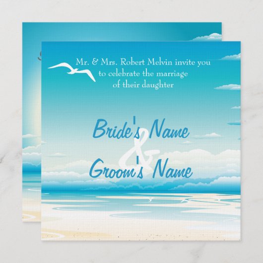 Einladung zu einer Hochzeit am tropischen Strand (Vorne/Hinten)