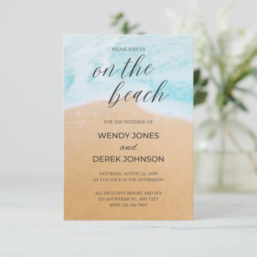 Einladung zu einer Hochzeit am tropischen Strand (Stehend Vorderseite)