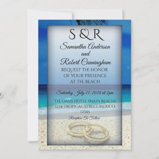 Einladung zu einer Hochzeit am tropischen Strand (Vorderseite)