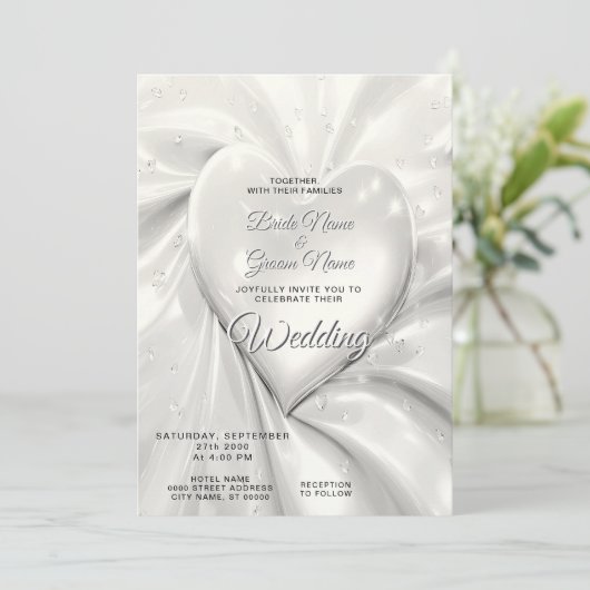 Einladung zu einer Hochzeit in einem eleganten wei (Stehend Vorderseite)