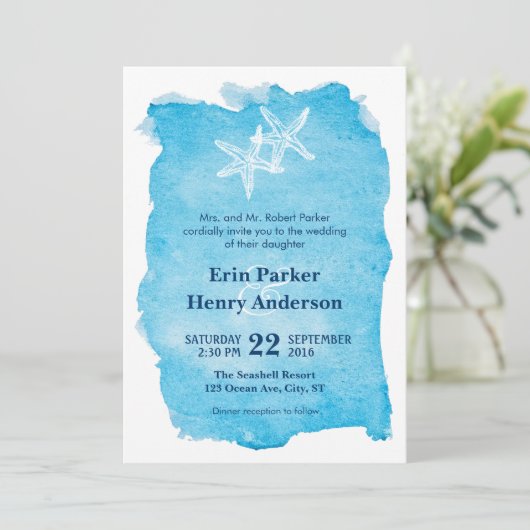 Einladung zu einer Hochzeitsfeier mit Meeresfrücht (Stehend Vorderseite)