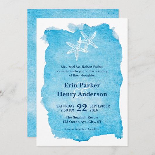 Einladung zu einer Hochzeitsfeier mit Meeresfrücht (Vorne/Hinten)