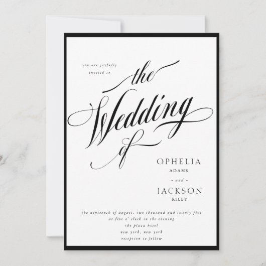 Einladung zu einer klassischen Schwarz-Weiß-Hochze (Vorderseite)