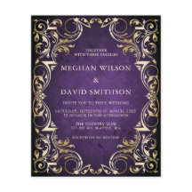 Einladung zu einer Lila Goldhochzeit im Zierstil