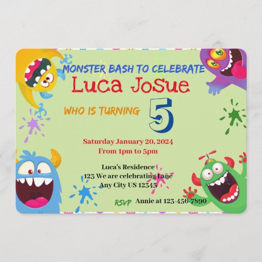 Einladung zu einer Monster-Bash-Feier (Vorderseite)