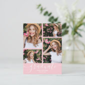 Einladung zu einer Pink-Foto-Graduierungspartei Postkarte (Stehend Vorderseite)