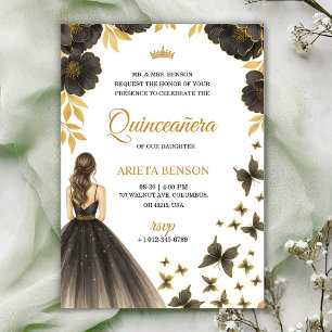 Einladung zu einer Quinceañera mit eleganten Blume