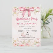 Einladung zu einer rosa Bow & Floral Graduation Pa (Stehend Vorderseite)