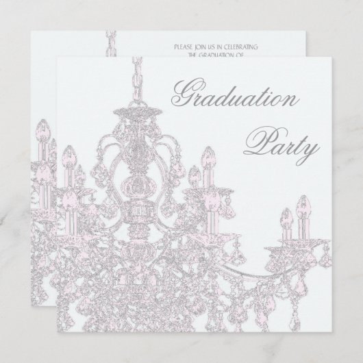 Einladung zu einer rosa Kronleuchter-Graduiertenpa (Vorne/Hinten)