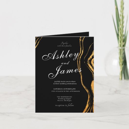 Einladung zu einer Schwarz-Gold-Hochzeit (Vorderseite)