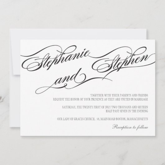 Einladung zu einer Schwarz-Weiß-Hochzeit geblüht (Vorderseite)