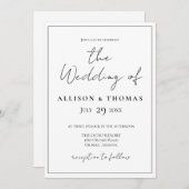 Einladung zu einfachen, schwarzen und weißen Hochz (Vorne/Hinten)