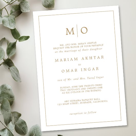 Einladung zu eleganten Script Gold Monogram