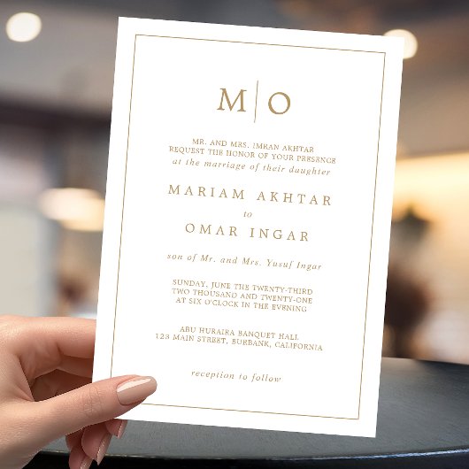 Einladung zu eleganten Script Gold Monogram