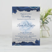 Einladung zu Hochzeiten in Blau und Silber (Stehend Vorderseite)