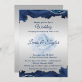 Einladung zu Hochzeiten in Blau und Silber (Vorne/Hinten)