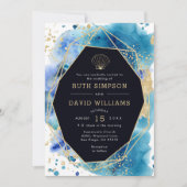 Einladung zu Hochzeiten in Luxe Dark Blue und Gold (Vorderseite)