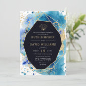 Einladung zu Hochzeiten in Luxe Dark Blue und Gold (Stehend Vorderseite)