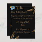 Einladung zu Hochzeiten in Luxury Gold und Blue Fl (Vorne/Hinten)