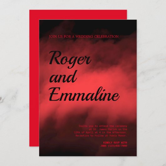 Einladung zu Hochzeiten in Rot und Schwarz Gotisch (Vorne/Hinten)