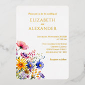 Einladung zu Hochzeiten von Wildblumen und Goldfoh (Vorderseite)