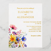 Einladung zu Hochzeiten von Wildblumen und Goldfoh (Vorderseite)