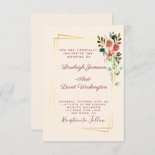 Einladung zu hübscher Rose und Gold (Vorne/Hinten)