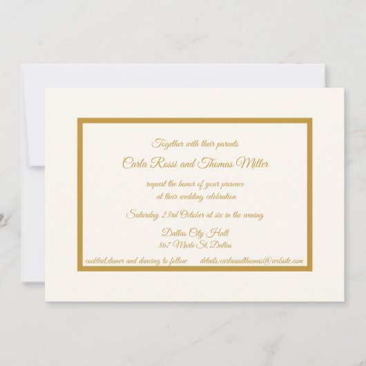 Einladung zu klassischem Elfenbein und Gold (Vorderseite)