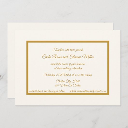 Einladung zu klassischem Elfenbein und Gold (Vorne/Hinten)