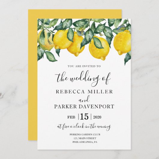 Einladung zu Lemons und Grüner Hochzeit (Vorne/Hinten)