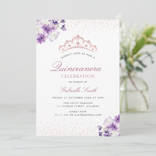 Einladung zu lila Blumenbeeten (Stehend Vorderseite)