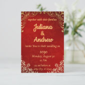 Einladung zu Luxuriösen Hochzeiten in Rot und Gold (Stehend Vorderseite)