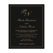 Einladung zu Mongram Black and Gold Hochzeiten