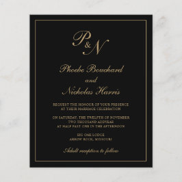 Einladung zu Mongram Black and Gold Hochzeiten