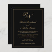 Einladung zu Mongram Black and Gold Hochzeiten (Vorne/Hinten)