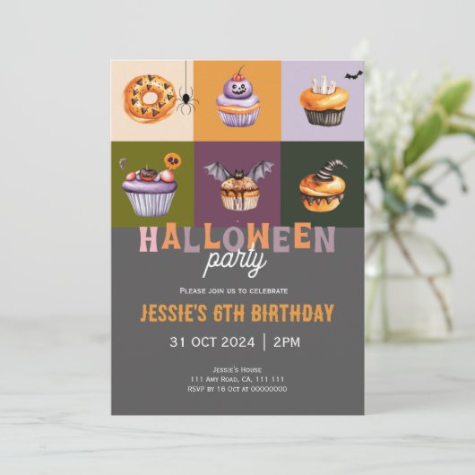 Einladung zu niedlichem Halloween-Trick oder Treat (Stehend Vorderseite)