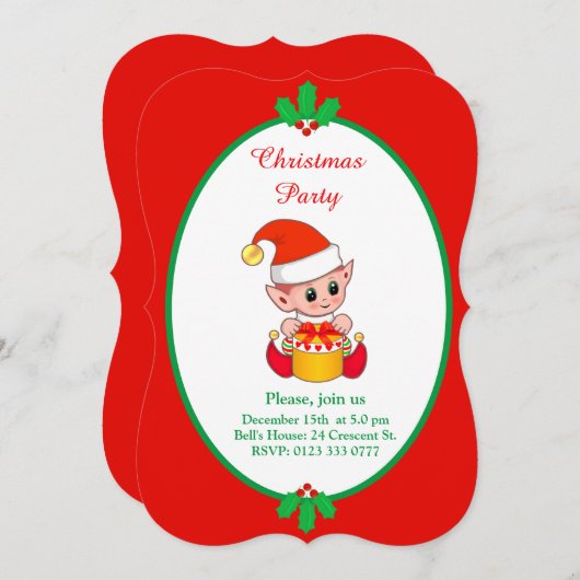 Einladung zu niedlichen Weihnachtselfen (Vorne/Hinten)