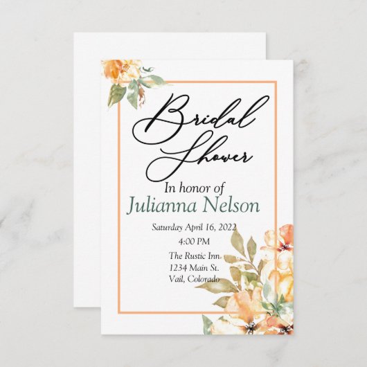 Einladung zu orangefarbenen und gelben Aquarellfar (Vorne/Hinten)