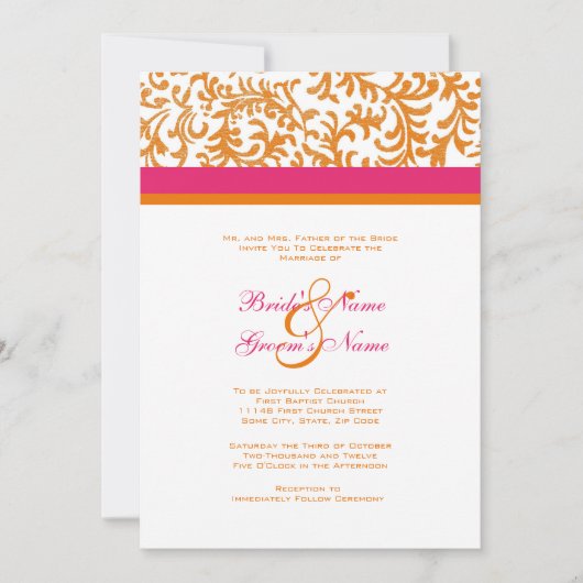 Einladung zu Orangen und Rosa Hochzeiten (Vorderseite)