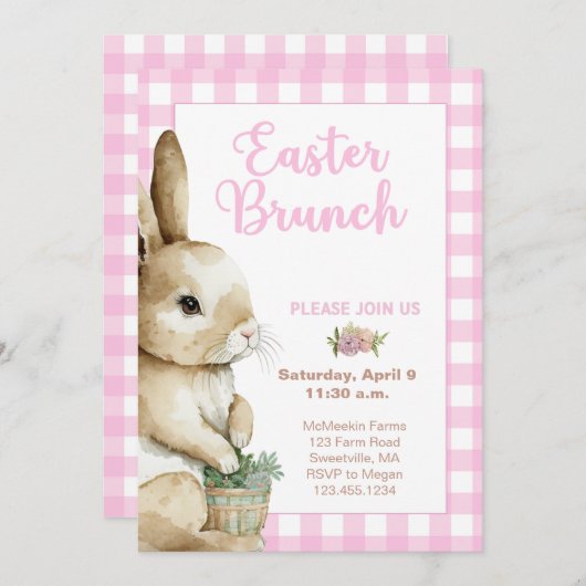 Einladung zu Ostern, Aquarellkaninchen, Rosa (Vorne/Hinten)