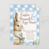 Einladung zu Ostern, Blauer Gingham, Wasserfarbe (Vorne/Hinten)