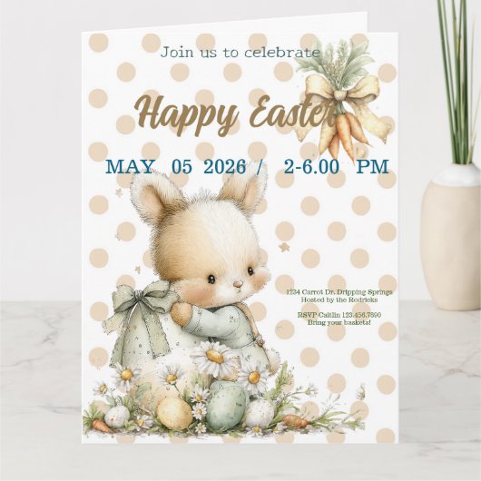 Einladung zu Ostern mit süßem Kaninchen (Vorderseite)