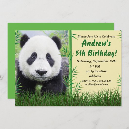Einladung zu Panda zum Geburtstag (Vorne/Hinten)