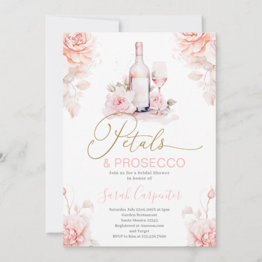 Einladung zu Petals und Prosecco Bridal Dusche (Vorderseite)