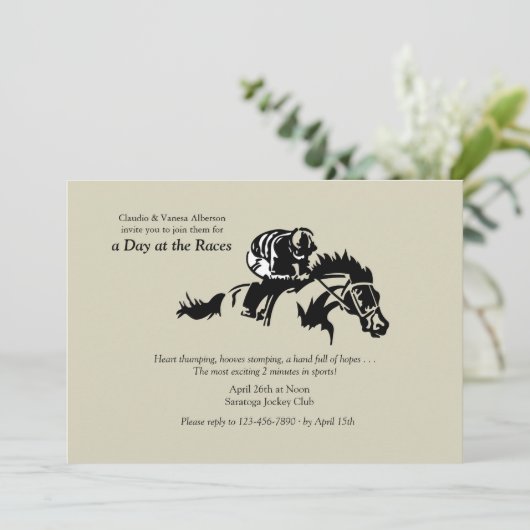 Einladung zu Pferd und Jokey (Stehend Vorderseite)