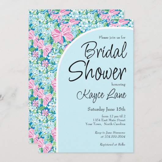 Einladung zu Preppy Blue and Pink Bridal Dusche (Vorne/Hinten)