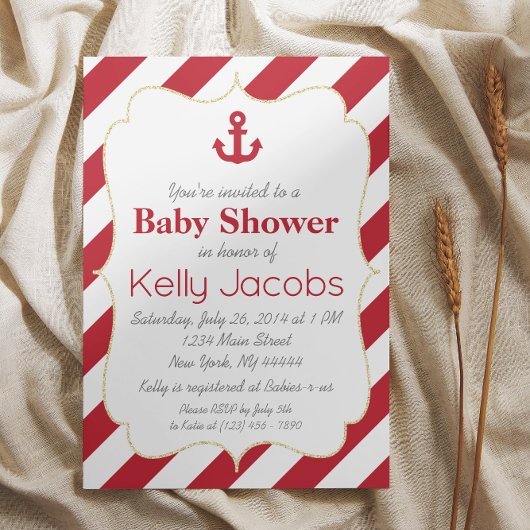 Einladung zu Red and Gold Nautical Baby Shower